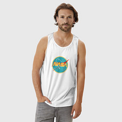 Майка мужская хлопок NASA винтажный логотип, цвет: белый — фото 2
