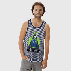 Майка мужская хлопок Trust me, i'm doctor who, цвет: синяя тельняшка — фото 2