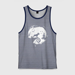 Майка мужская хлопок Полнолуние Французский бульдог, цвет: синяя тельняшка