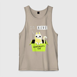 Майка мужская хлопок Кот спереди жив, а сзади, цвет: миндальный