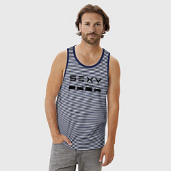 Майка мужская хлопок Tesla sexy, цвет: синяя тельняшка — фото 2