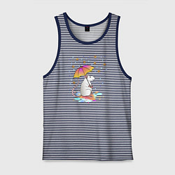 Майка мужская хлопок Крыса под зонтиком, цвет: синяя тельняшка