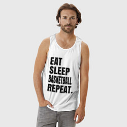 Майка мужская хлопок EAT SLEEP BASKETBALL REPEAT, цвет: белый — фото 2