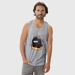 Майка мужская хлопок Among Us fire, цвет: меланж — фото 2