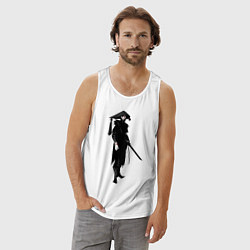 Майка мужская хлопок Самурай-кот, цвет: белый — фото 2