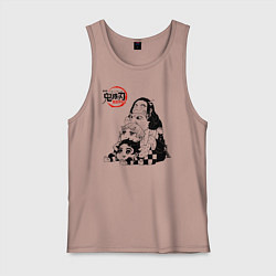 Майка мужская хлопок Танджиро Зеницу Иноске Незуко, цвет: пыльно-розовый