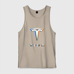 Майка мужская хлопок TESLA MOTORS GLITCH ТЕСЛА, цвет: миндальный