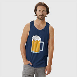 Майка мужская хлопок Beer Cat, цвет: тёмно-синий — фото 2