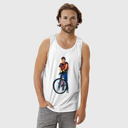 Майка мужская хлопок Golden boy со своим велосипедом, цвет: белый — фото 2
