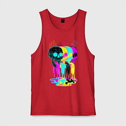 Майка мужская хлопок 4 ЧЕРЕПА SKULLS NEON, цвет: красный