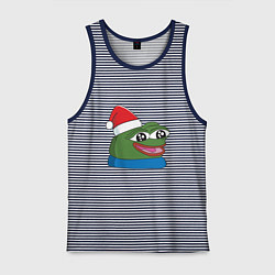 Майка мужская хлопок Pepe, pepe happy, Пепе хеппи, pepe happy new year, цвет: синяя тельняшка