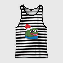 Майка мужская хлопок Pepe, pepe happy, Пепе хеппи, pepe happy new year, цвет: черная тельняшка