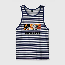 Майка мужская хлопок Ренгоку Кенджуро взгял клинок демонов столб пламен, цвет: синяя тельняшка