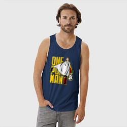 Майка мужская хлопок Сайтама возвращается из супермаркета One Punch-Man, цвет: тёмно-синий — фото 2