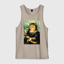 Майка мужская хлопок Мона киса, цвет: миндальный