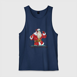 Майка мужская хлопок Санта музыкант, цвет: тёмно-синий