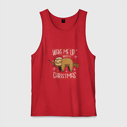 Майка мужская хлопок Wake me up when its Christmas, цвет: красный