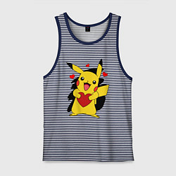 Майка мужская хлопок ПИКАЧУ И СЕРДЕЧКО POKENON PIKACHU LOVE, цвет: синяя тельняшка