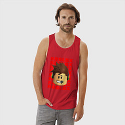 Майка мужская хлопок ROBLOX RED LOGO LEGO FACE, цвет: красный — фото 2