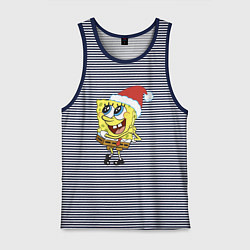 Майка мужская хлопок Рождественский Спанч Боб, цвет: синяя тельняшка