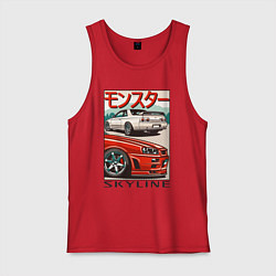 Майка мужская хлопок Nissan Skyline Ниссан Скайлайн, цвет: красный