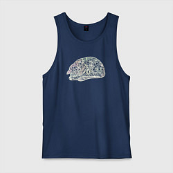 Майка мужская хлопок Спящий котик имитация вышивки, цвет: тёмно-синий