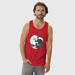 Майка мужская хлопок Коты инь янь 01, цвет: красный — фото 2