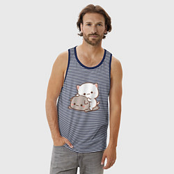 Майка мужская хлопок Котики играют 02, цвет: синяя тельняшка — фото 2