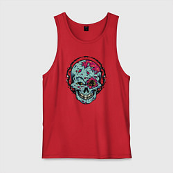 Майка мужская хлопок Cool skull! Grin!, цвет: красный