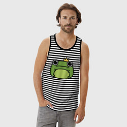 Майка мужская хлопок Frog Lucky король, цвет: черная тельняшка — фото 2