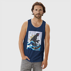 Майка мужская хлопок Godzilla in The Waves Eastern, цвет: тёмно-синий — фото 2