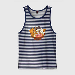 Майка мужская хлопок Kawaii Cat Ramen, цвет: синяя тельняшка