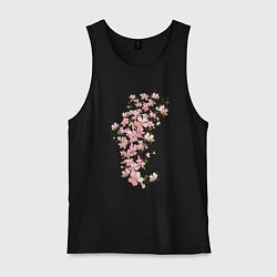 Майка мужская хлопок Весна Цветущая сакура Japan, цвет: черный