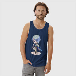 Майка мужская хлопок Чиби Аято в деле, цвет: тёмно-синий — фото 2