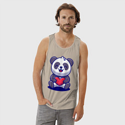 Майка мужская хлопок Панда с сердцем!, цвет: миндальный — фото 2