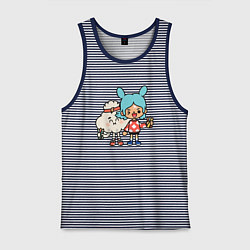 Майка мужская хлопок Toca Mystery House 3, цвет: синяя тельняшка