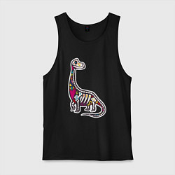 Майка мужская хлопок Разноцветный скелет динозавра, цвет: черный