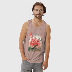 Майка мужская хлопок Цветущая Сакура Япония, цвет: пыльно-розовый — фото 2