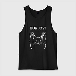 Майка мужская хлопок Bon Jovi Рок кот, цвет: черный