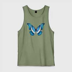 Майка мужская хлопок Blue butterfly синяя бабочка, цвет: авокадо