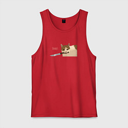 Майка мужская хлопок Привет Кот с ножом, цвет: красный