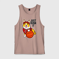 Майка мужская хлопок JUST DUNK IT корги, цвет: пыльно-розовый