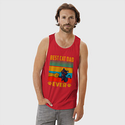 Майка мужская хлопок Лучший кошачий батя на свете, цвет: красный — фото 2