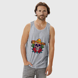Майка мужская хлопок Skull - Mexico, цвет: меланж — фото 2