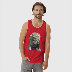 Майка мужская хлопок Кот - пилот The pilot Cat, цвет: красный — фото 2