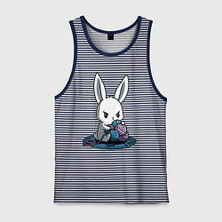 Майка мужская хлопок Зайчонок обнял клубки The bunny hugged the balls, цвет: синяя тельняшка