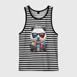 Майка мужская хлопок Прикольный панда с попкорном и колой, цвет: черная тельняшка