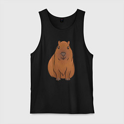 Майка мужская хлопок Капибара сидит и радуется, цвет: черный