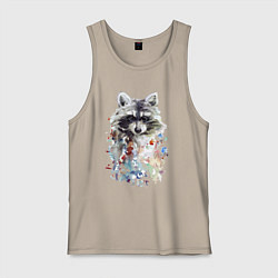 Майка мужская хлопок Мордочка енота - акварель, цвет: миндальный