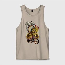 Майка мужская хлопок Множество черепов, байк и надпись, цвет: миндальный